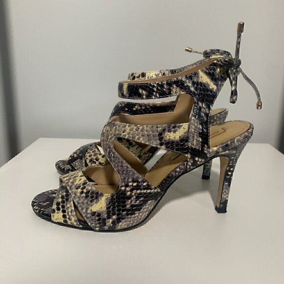 BCBGMaxAzria Snake Print Leather Strappy Stiletto Heels - Size 8/38 - Excellent - Picture 4 of 10